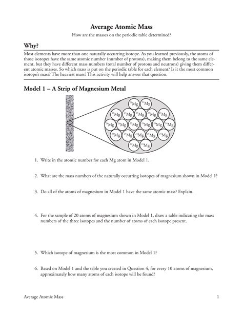 average atomic mass worksheet pdf