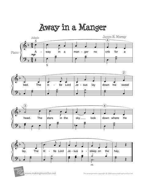 Away in a Manger by Kirkpatrick piano sheet music free printable PDF