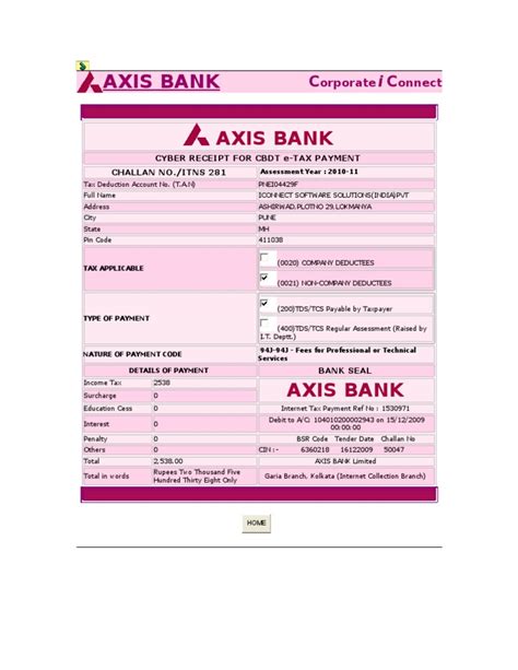 axis bank income tax payment