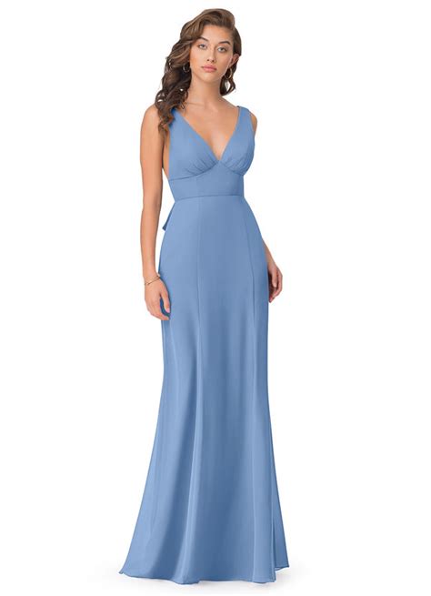 azazie steel blue dress