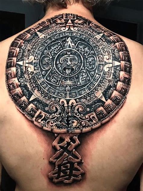 aztec calendar back tattoo