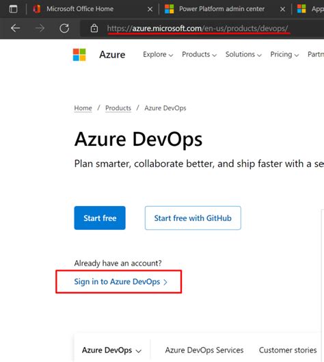 azure devops login page