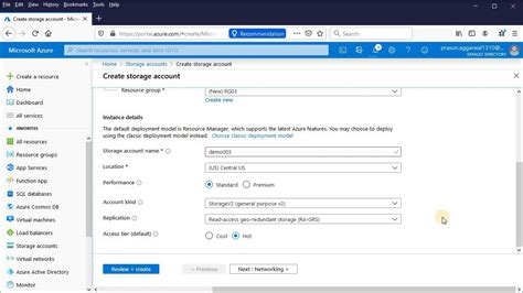 azure portal new account