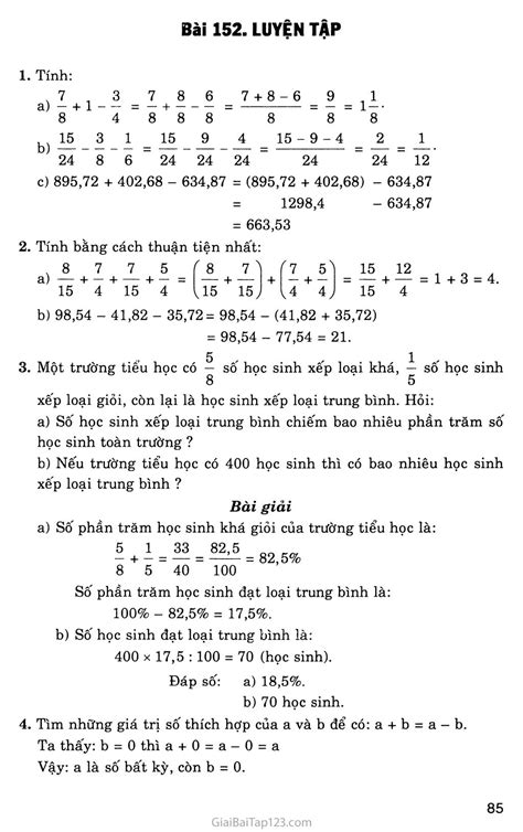 bài tập toán lớp 5 bài 152