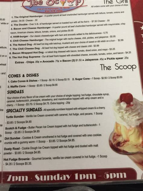 B And E Scoops Menu