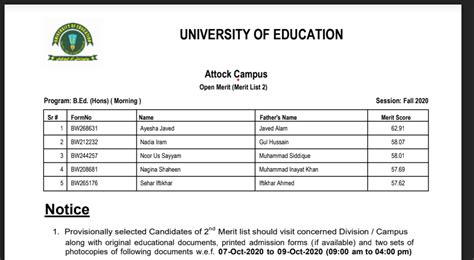 B.ed Second Merit List 2020