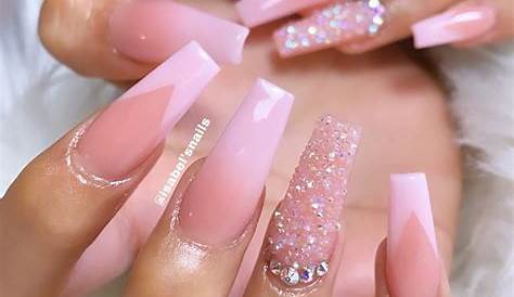 Long coffin nails in a baby pink gel color Pink acrylic nails, Coffin