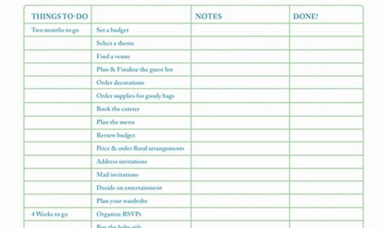 Baby Shower Planner With Checklist