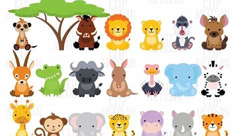 Vector Cute Jungle Animals in Cartoon Style, wild Animal, Zoo - stock