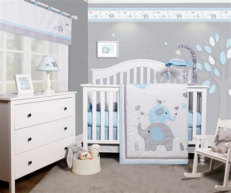 baby blue elephant crib bedding