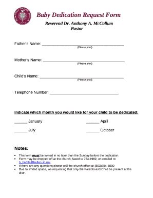 baby dedication request form template