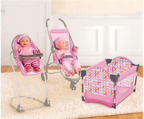 baby doll stroller crib and highchair