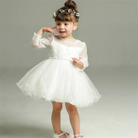 Buy White Baby Long Sleeve Birthday Wedding Dress