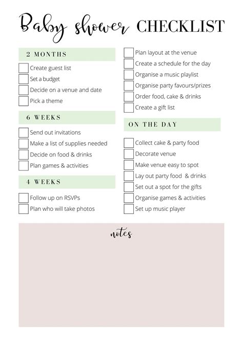 Baby Shower Planning Checklist Printable