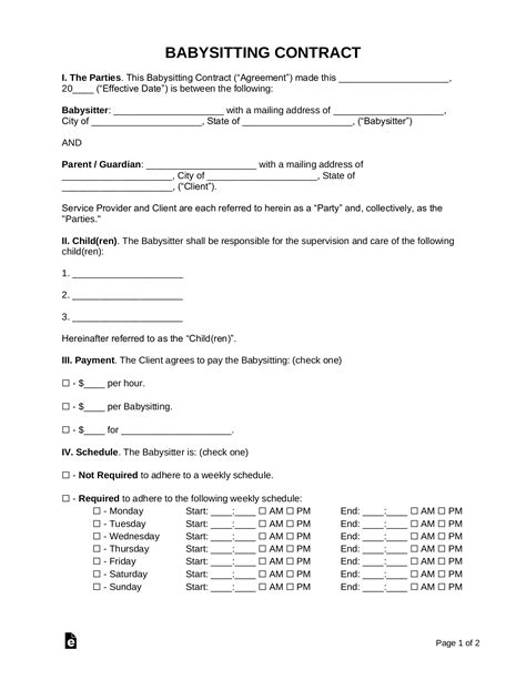 Nanny Contract Template Babysitter Pdf Fill Online with Nanny Contract