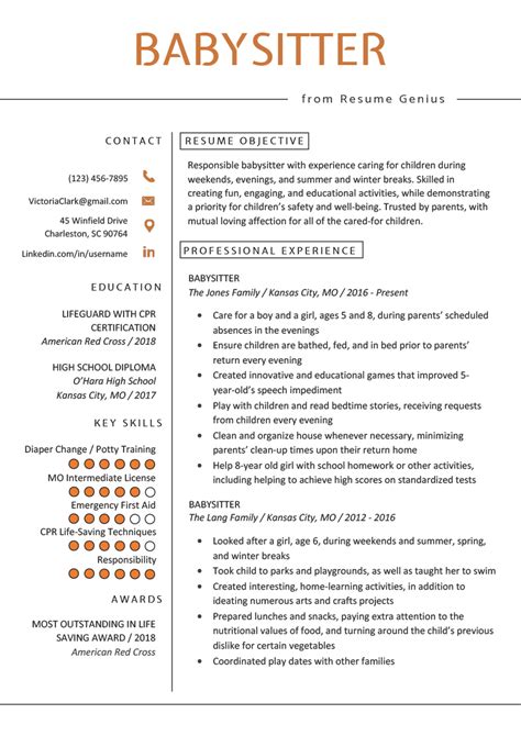 Take a Look At This Leading Babysitter Resume Example