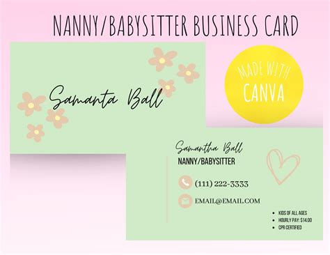 Babysitting Business Cards Examples