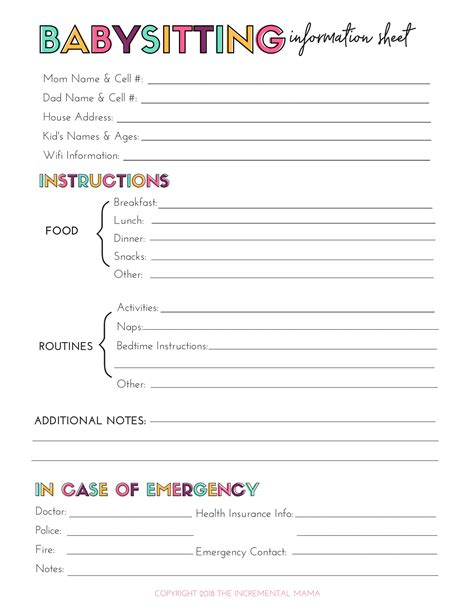 Babysitting Worksheets Printables