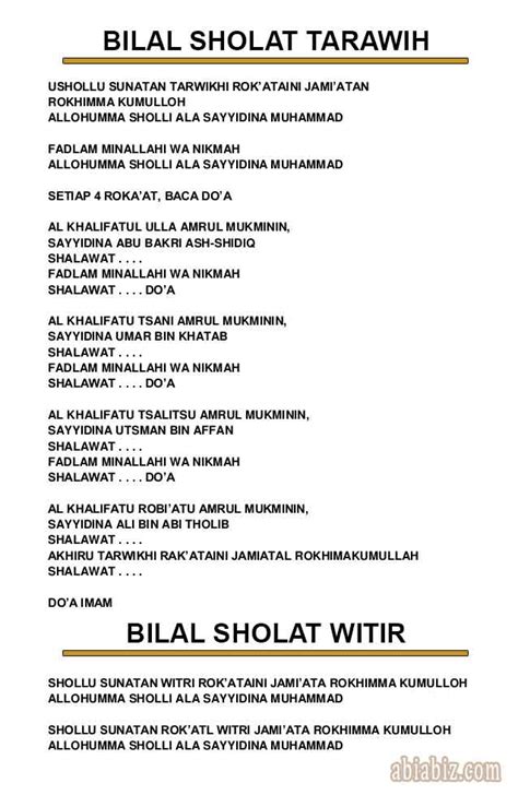 Bacaan Bilal Shalat Tarawih 11 Rakaat Rumah XY