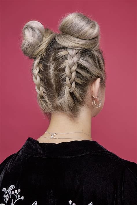 Red Braided hairstyle with double bun back Vicariously Me Natural