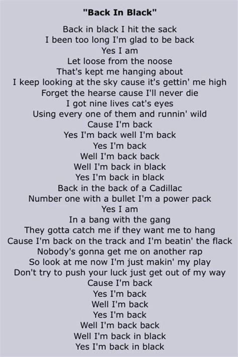 back and black lyrics