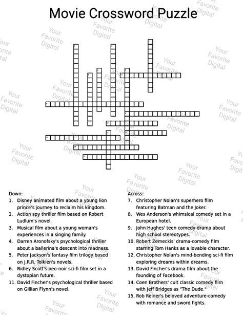 Film Vocabulary Crossword