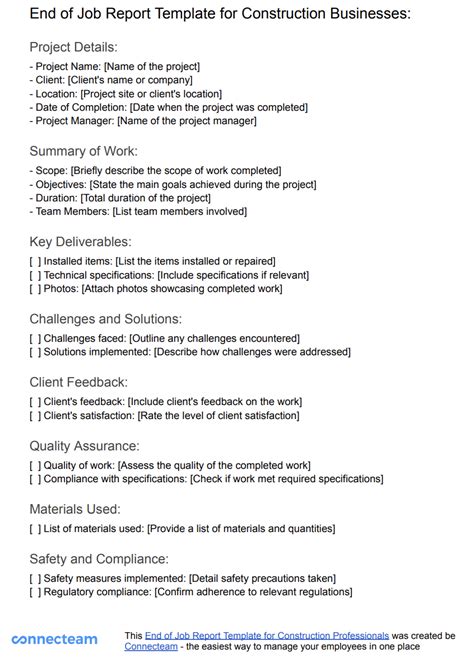 Back Job Report Sample