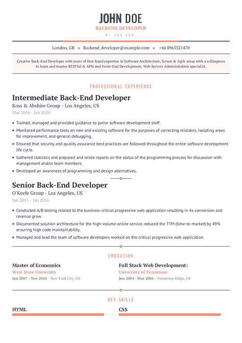 backend developer resume examples