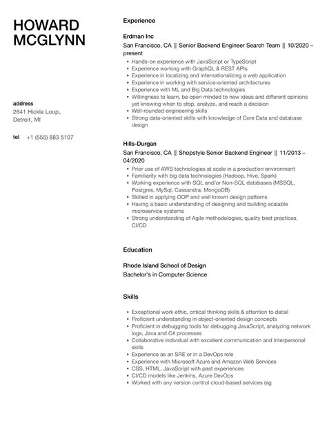 backend engineer resume examples