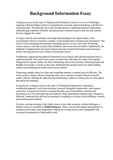 Background Information Generator Essay