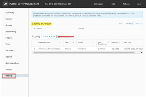 backup vcsa to windows share