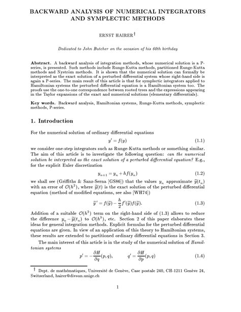 Backward Analysis Of Numerical Integrators And Symplectic Methods