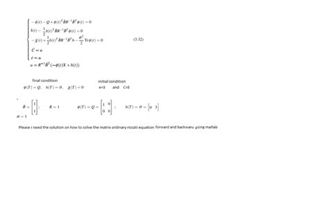 backward riccati differential equation matlab