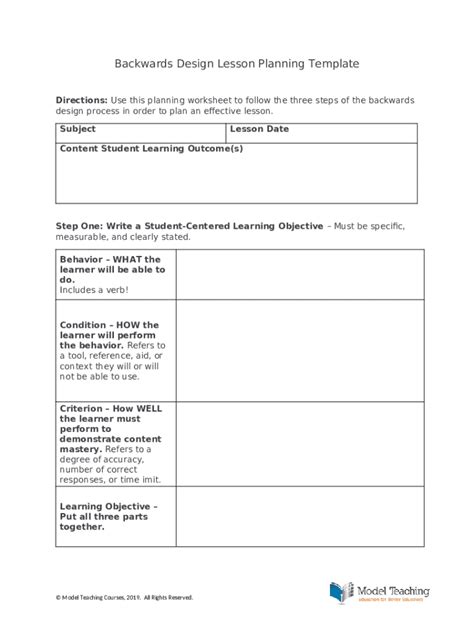 backwards design lesson plan template
