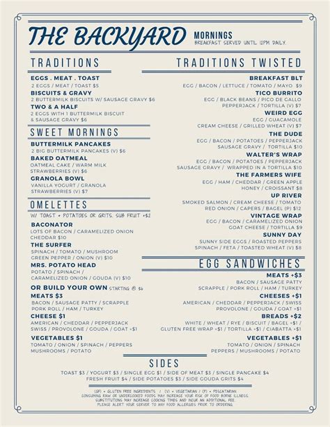 Backyard Murphy Menu