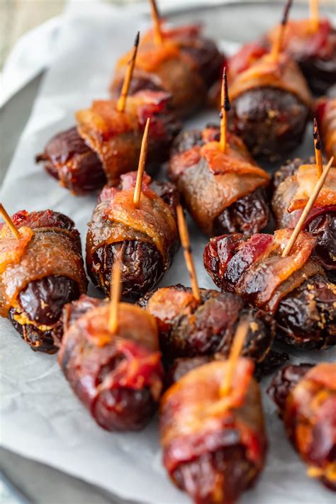 bacon wrapped dates with goat cheese dip
