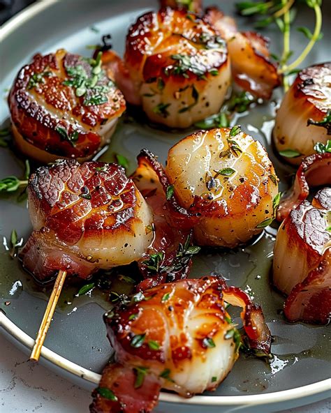 Bacon Wrapped Scallops Maple Glaze
