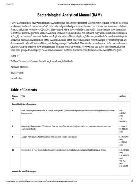 Bacteriological Analytical Manual - Bam/Fda