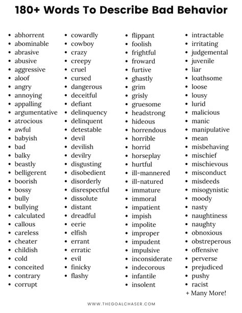 bad behavior examples list