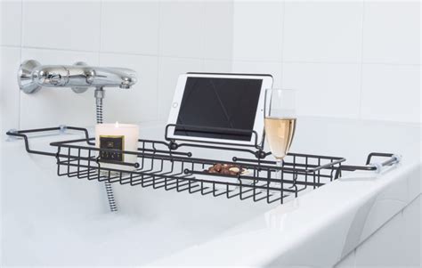 MQYZS Badewanne Caddy Tablett, Erweiterbares Holzregal, Eingebauter Weinglashalter, Tablet