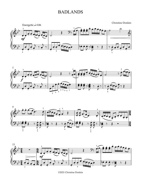 badlands piano solo sheet music