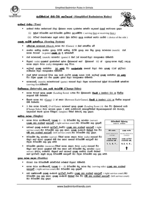 Badminton Rules In Sinhala
