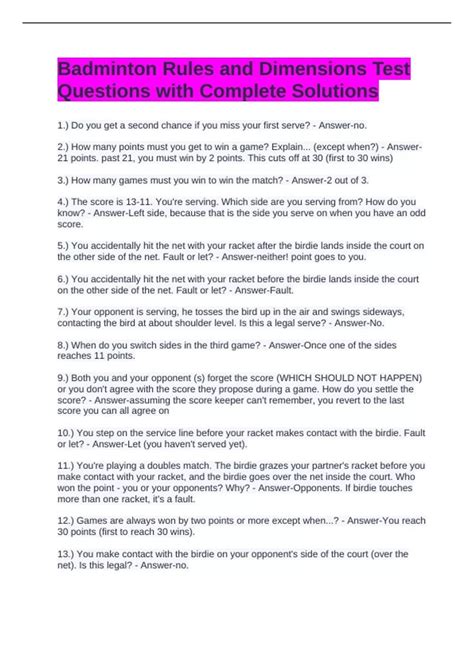 Badminton Rules Questions