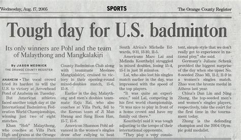 badminton sports news article english