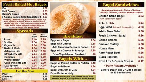 Bagel Lovers Menu