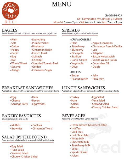 Bagels Plus Menu Bristol Ct
