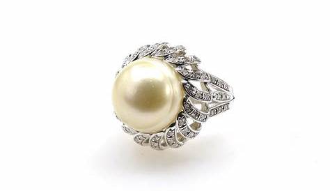 Bague Or Blanc Perle Diamant 750 De Culture De Tahiti