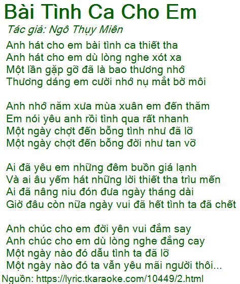 Sheet nhạc bài BÀI TÌNH CA CHO EM Hợp âm Pro