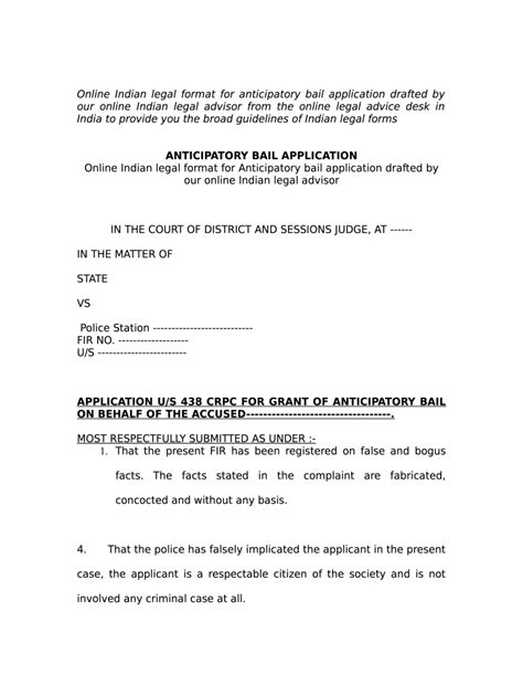Bail Application Template Uk