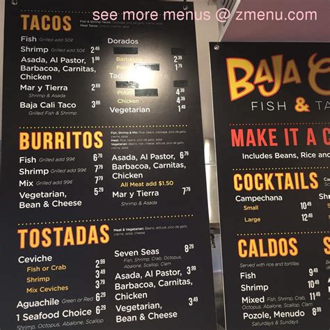 baja cali fish and tacos menu